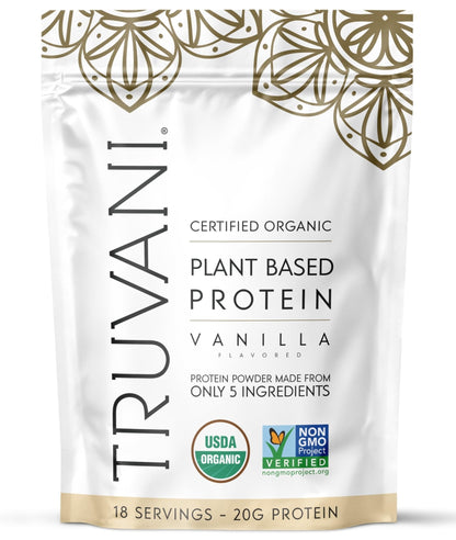 Truvani Organic Plant Based Protein Powder | Vanilla | 20g Pea Protein | 18 Servings | Vegan & Keto | Gluten & Dairy Free | Low Carb | No Added Sugar - PrimeBioHealth - canada supplements