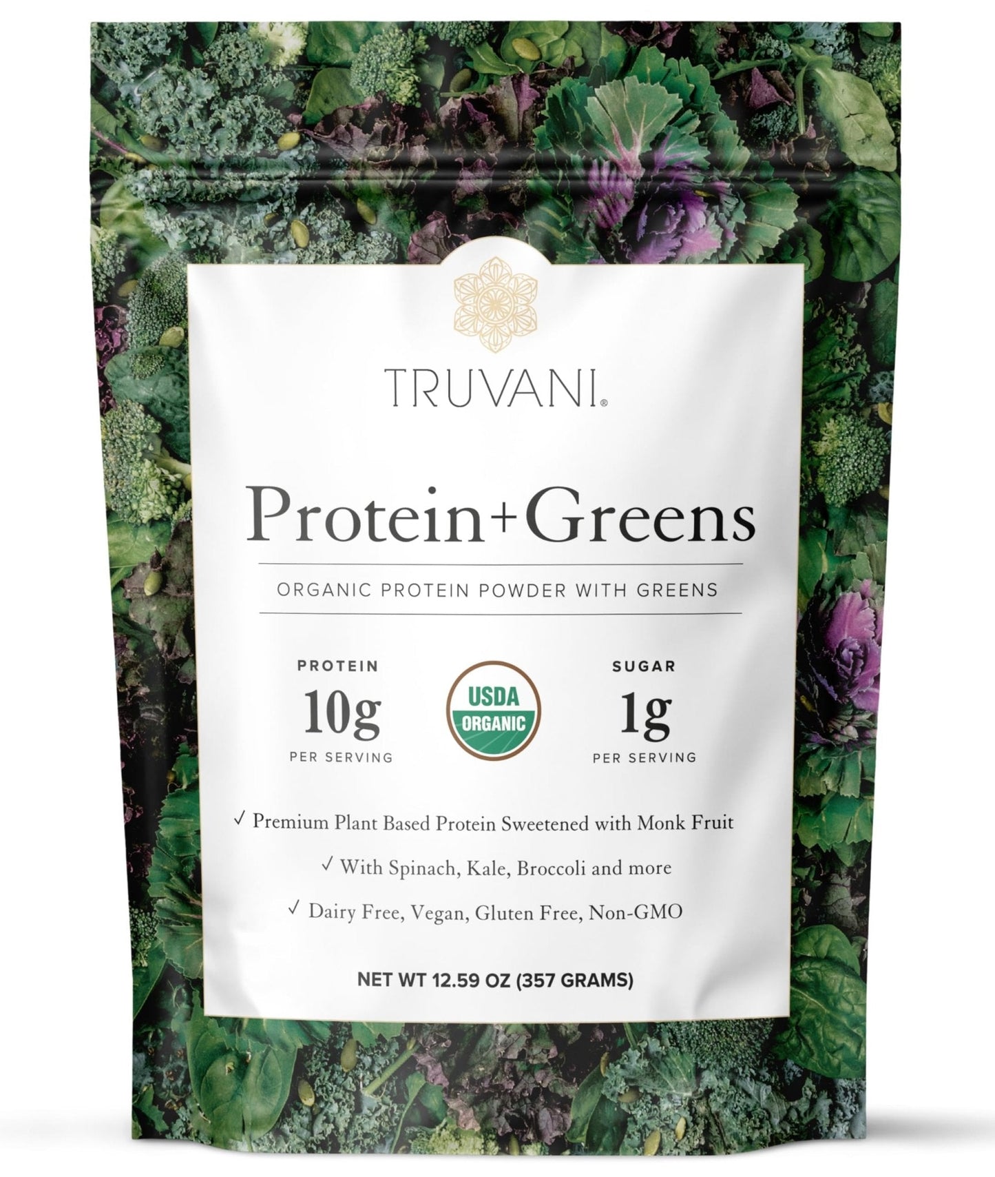 Truvani Protein + Greens Supplement | Spinach, Kale & Broccoli | 10g Organic Plant Based Protein | 20 Servings | USDA Organic | Gluten & Dairy Free - PrimeBioHealth - canada supplements