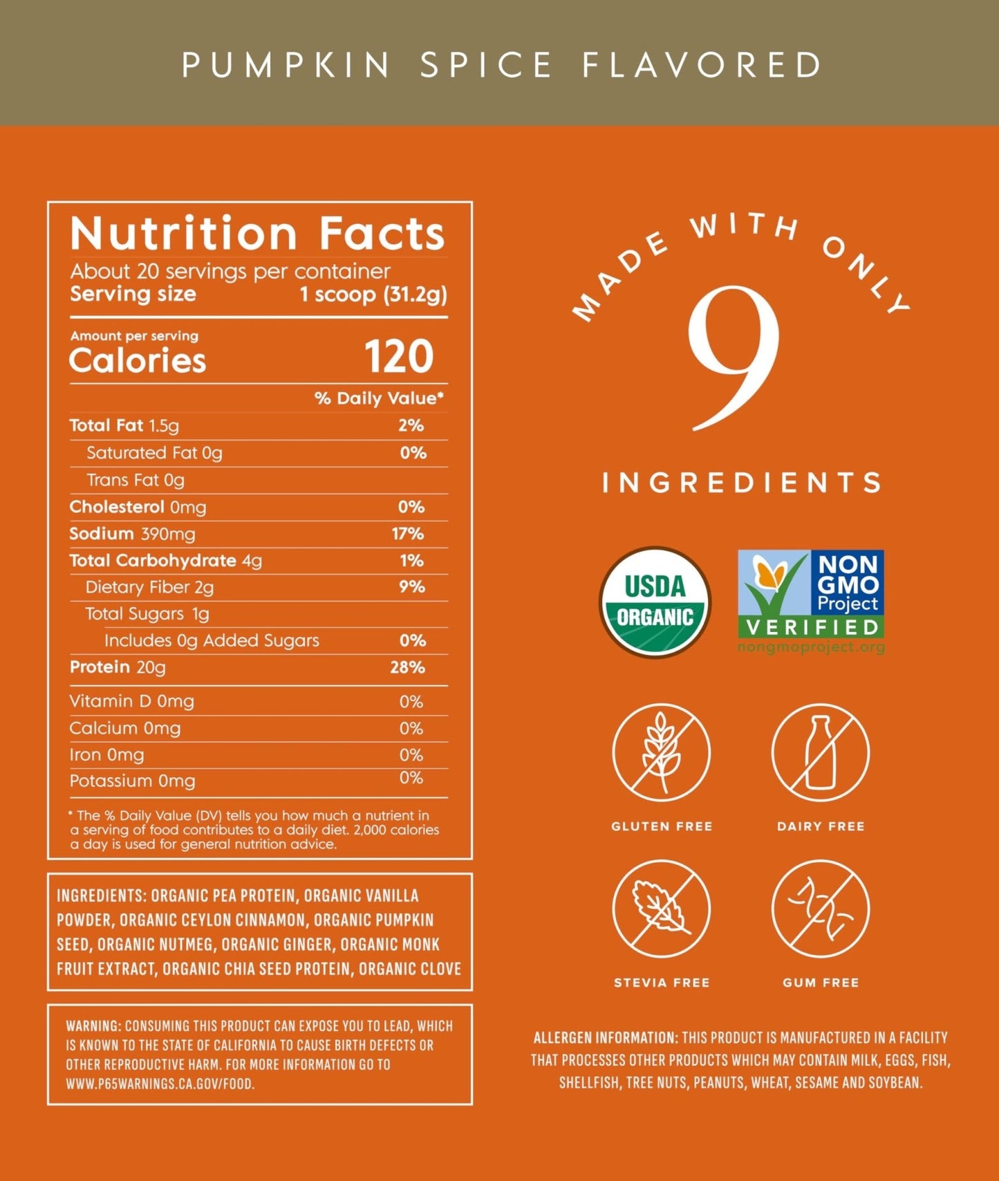 Truvani Vegan Pea Protein Powder | Pumpkin Spice | 20g Organic Plant Based Protein | 20 Servings | Keto | Gluten & Dairy Free - PrimeBioHealth - canada supplements