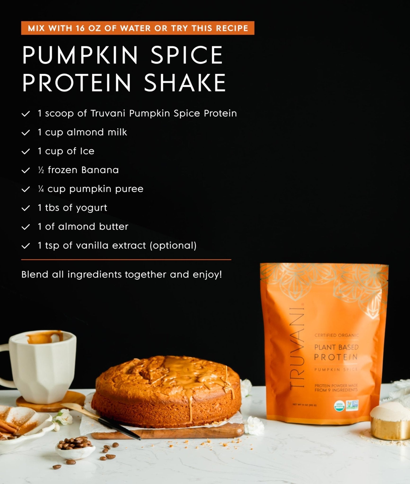 Truvani Vegan Pea Protein Powder | Pumpkin Spice | 20g Organic Plant Based Protein | 20 Servings | Keto | Gluten & Dairy Free - PrimeBioHealth - canada supplements