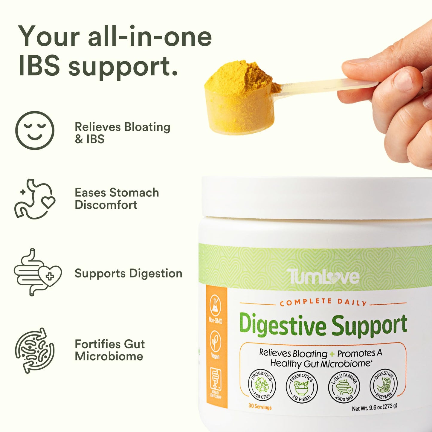 TumLove IBS Relief & Digestive Support Powder – Low FODMAP Certified, Probiotics, Prebiotics, Digestive Enzymes, L-Glutamine & 5 Soothing Herbs - PrimeBioHealth - canada supplements