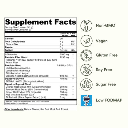 TumLove IBS Relief & Digestive Support Powder – Low FODMAP Certified, Probiotics, Prebiotics, Digestive Enzymes, L-Glutamine & 5 Soothing Herbs - PrimeBioHealth - canada supplements