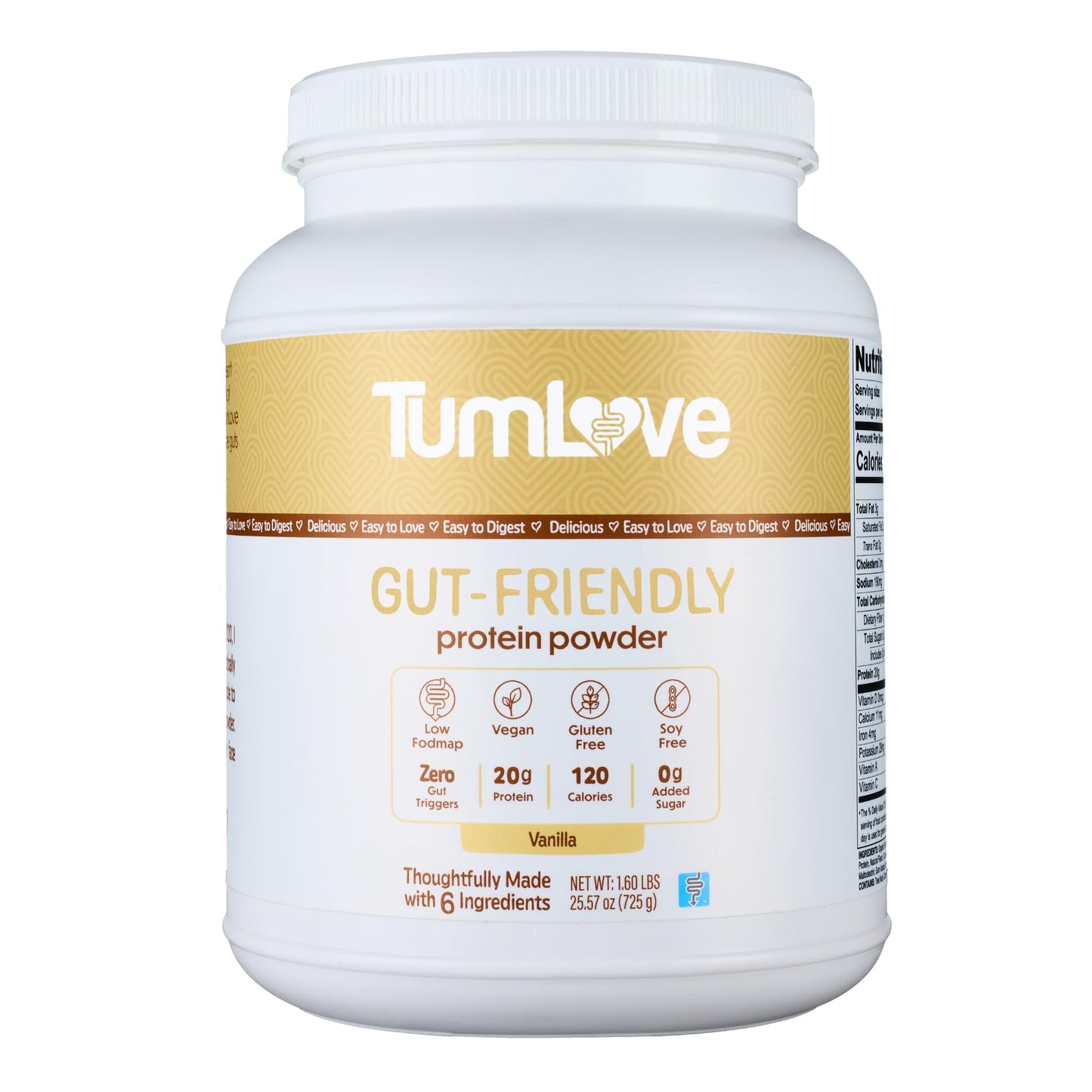 TumLove Vegan Protein Powder - Low FODMAP Certified, Gluten-Free, Dairy-Free, Soy-Free, 100% Gut-Friendly & Non-Bloating, Vanilla (25 Servings) - PrimeBioHealth - canada supplements