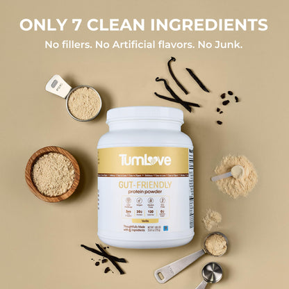 TumLove Vegan Protein Powder - Low FODMAP Certified, Gluten-Free, Dairy-Free, Soy-Free, 100% Gut-Friendly & Non-Bloating, Vanilla (25 Servings) - PrimeBioHealth - canada supplements
