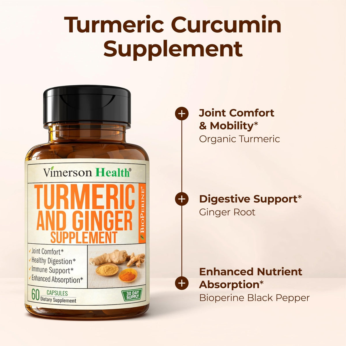 Turmeric and Ginger Supplement with Black Pepper for Joint Support, Digestive & Gut Health - Contains Organic Turmeric with Ginger Root Supplement - PrimeBioHealth - canada supplements