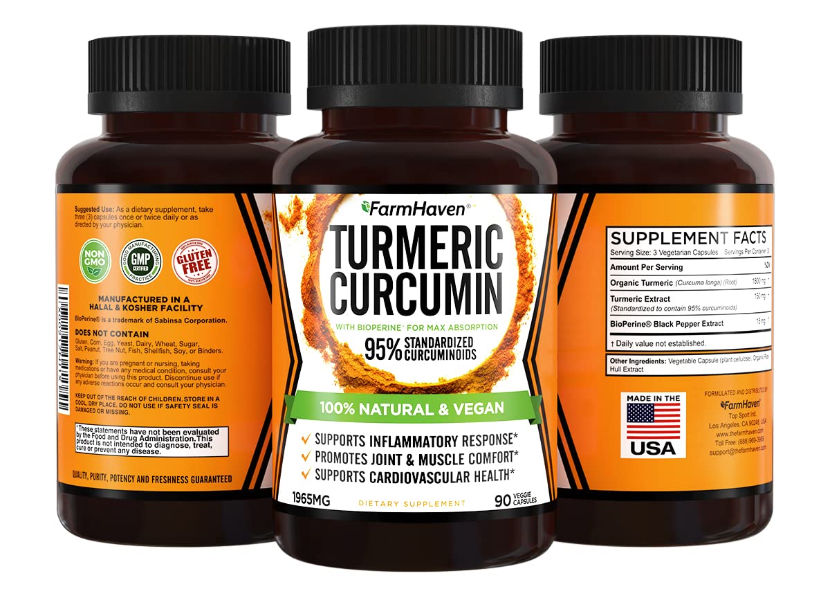 Turmeric Curcumin with BioPerine Black Pepper & 95% Curcuminoids, 1965mg, Maximum Absorption for Joint Support, Non-GMO Turmeric Capsules, - PrimeBioHealth - canada supplements