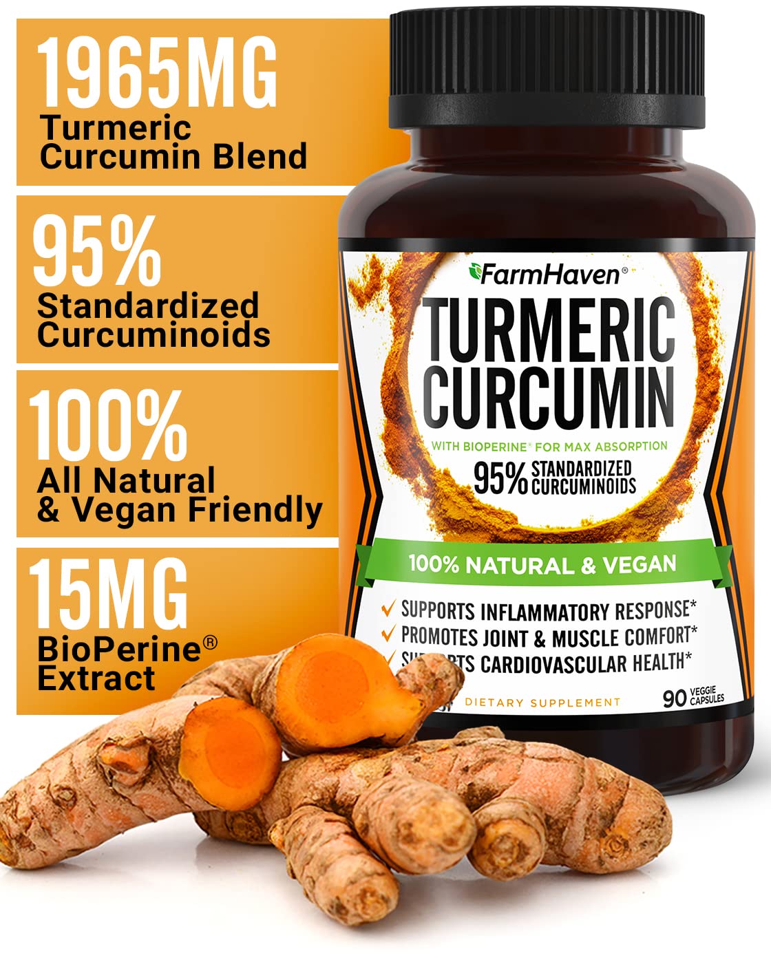 Turmeric Curcumin with BioPerine Black Pepper & 95% Curcuminoids, 1965mg, Maximum Absorption for Joint Support, Non-GMO Turmeric Capsules, - PrimeBioHealth - canada supplements