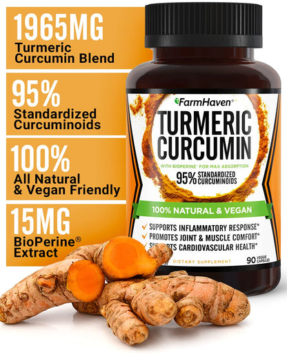 Turmeric Curcumin with BioPerine Black Pepper & 95% Curcuminoids, 1965mg, Maximum Absorption for Joint Support, Non-GMO Turmeric Capsules, - PrimeBioHealth - canada supplements