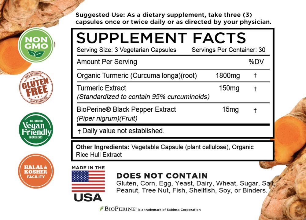 Turmeric Curcumin with BioPerine Black Pepper & 95% Curcuminoids, 1965mg, Maximum Absorption for Joint Support, Non-GMO Turmeric Capsules, - PrimeBioHealth - canada supplements