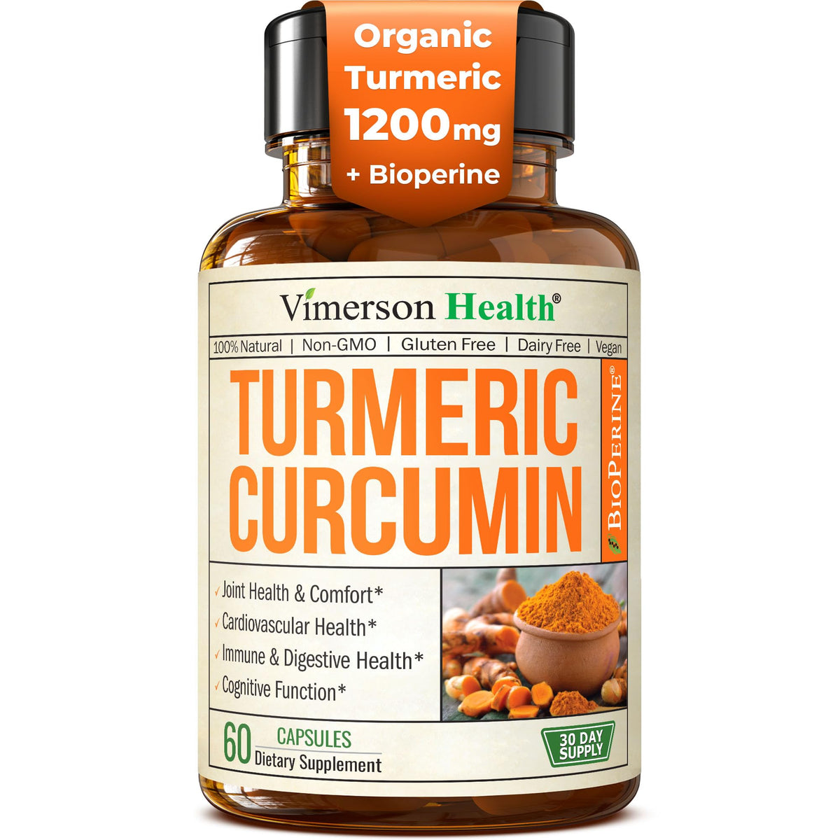 Turmeric with Black Pepper - High Potency Organic 1200mg Turmeric Curcumin Supplement for Joint Support & Digestive Health - Curcumin with Black Pepper - PrimeBioHealth - canada supplements