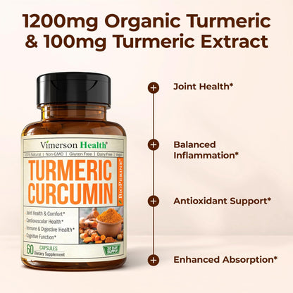 Turmeric with Black Pepper - High Potency Organic 1200mg Turmeric Curcumin Supplement for Joint Support & Digestive Health - Curcumin with Black Pepper - PrimeBioHealth - canada supplements