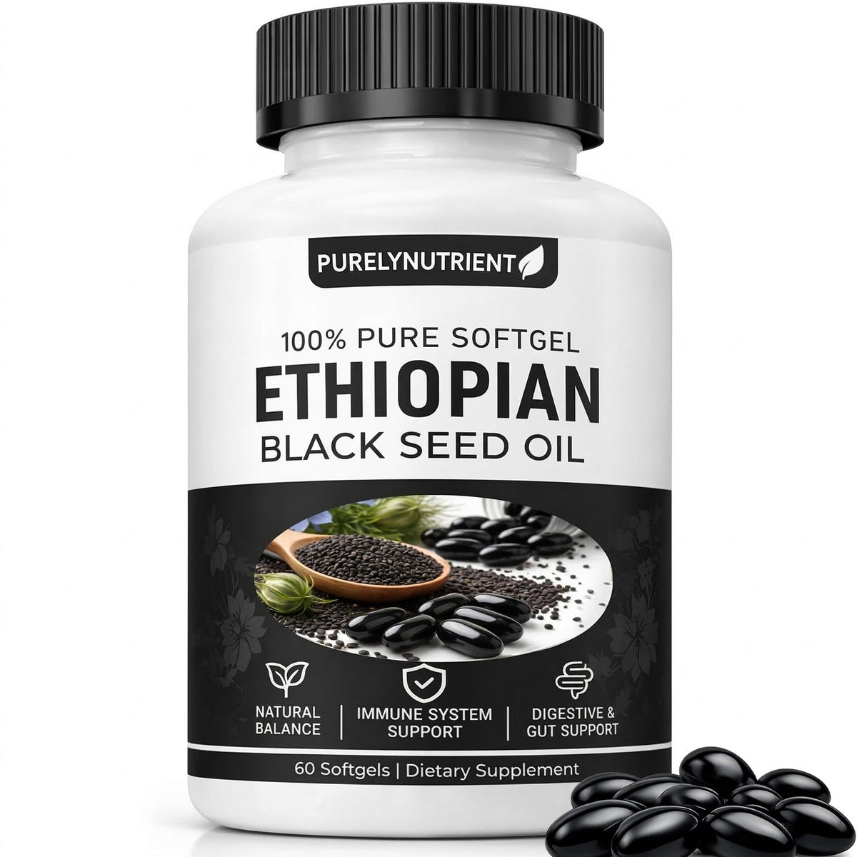 TUVAAZ PURELYNUTRIENT Ethiopian Black Seed Oil Capsules with 4.64% Thymoquinone, Immune Support & Digestion & Energy Booster - PrimeBioHealth - canada supplements