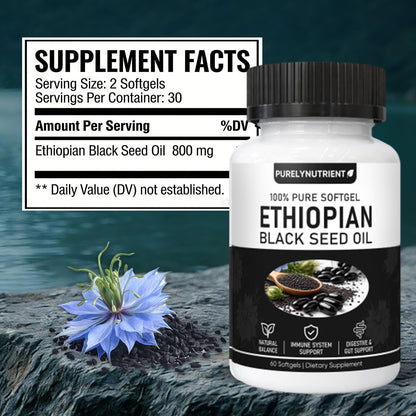 TUVAAZ PURELYNUTRIENT Ethiopian Black Seed Oil Capsules with 4.64% Thymoquinone, Immune Support & Digestion & Energy Booster - PrimeBioHealth - canada supplements