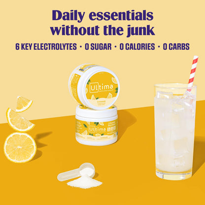 Ultima Replenisher Daily Electrolyte Powder Drink Mix – Lemonade, 30 Servings Canister – Zero Sugar Hydration Powder with 6 Electrolytes & Minerals - PrimeBioHealth - canada supplements