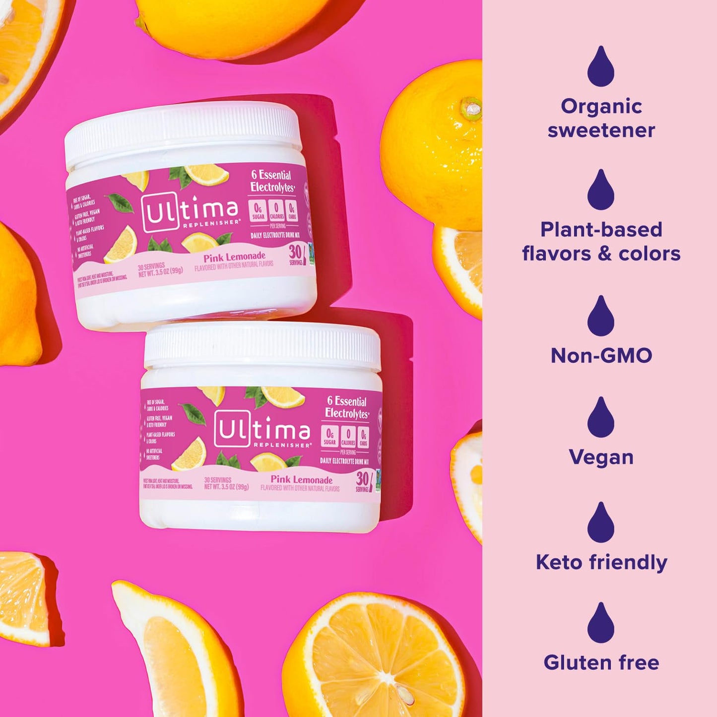 Ultima Replenisher Daily Electrolyte Powder Drink Mix – Pink Lemonade, 30 Servings Canister – Zero Sugar Hydration Powder with 6 Electrolytes & Minerals - PrimeBioHealth - canada supplements