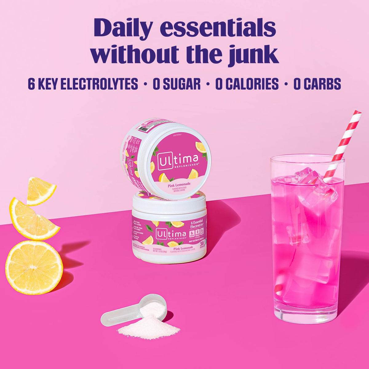 Ultima Replenisher Daily Electrolyte Powder Drink Mix – Pink Lemonade, 30 Servings Canister – Zero Sugar Hydration Powder with 6 Electrolytes & Minerals - PrimeBioHealth - canada supplements