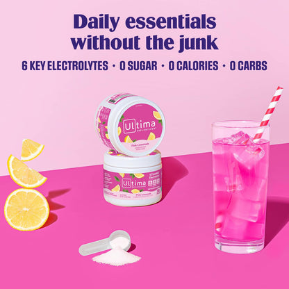 Ultima Replenisher Daily Electrolyte Powder Drink Mix – Pink Lemonade, 30 Servings Canister – Zero Sugar Hydration Powder with 6 Electrolytes & Minerals - PrimeBioHealth - canada supplements