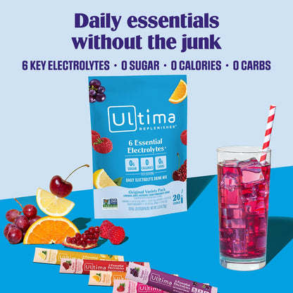 Ultima Replenisher Daily Electrolyte Powder – Original Variety Pack, 20 Stickpacks – Zero Sugar Hydration Packets with 6 Electrolytes and Minerals – Sugar Free - PrimeBioHealth - canada supplements