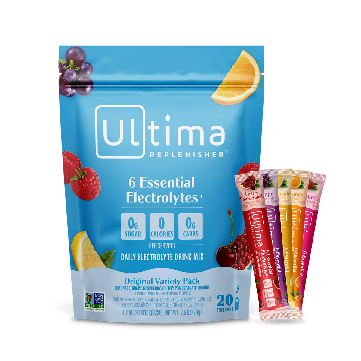 Ultima Replenisher Daily Electrolyte Powder – Original Variety Pack, 20 Stickpacks – Zero Sugar Hydration Packets with 6 Electrolytes and Minerals – Sugar Free - PrimeBioHealth - canada supplements