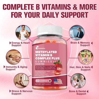Ultra Methylated Vitamin B Complex Sugar Free Gummies - All B Vitamins + Vitamin C D3 K2 Ashwagandha Magnesium Omega 3 CoQ10 for Women Men - Methyl Vitamin B12 - PrimeBioHealth - canada supplements