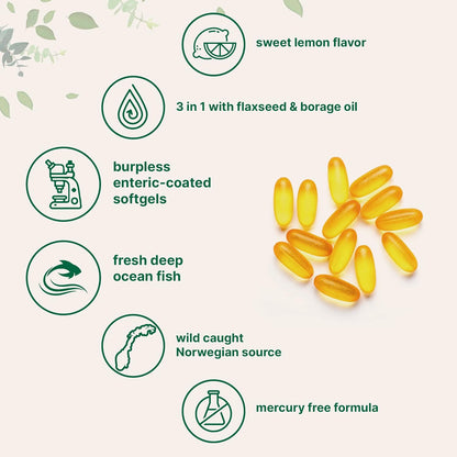 Ultra Omega 3-6-9 3600mg Per Serving, 300 Burpless Softgels | Lemon Flavor – Blend of Fish, Flaxseed, Borage Oils | Bioavailable Source, Non-GMO, No Gluten, Mercury Free - PrimeBioHealth - canada supplements