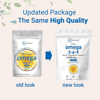 Ultra Omega 3-6-9 3600mg Per Serving, 300 Burpless Softgels | Lemon Flavor – Blend of Fish, Flaxseed, Borage Oils | Bioavailable Source, Non-GMO, No Gluten, Mercury Free - PrimeBioHealth - canada supplements
