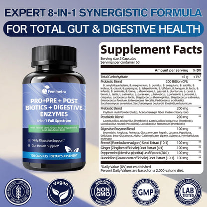 Ultra Probiotics for Women Men 200 Billion CFU - 36 Strains 14 Digestive Enzymes, 4 Anti-Bloat Herbs, 3 Prebiotic Fibers & 4 Postbiotics, Gut, Digestive, Regularity - PrimeBioHealth - canada supplements