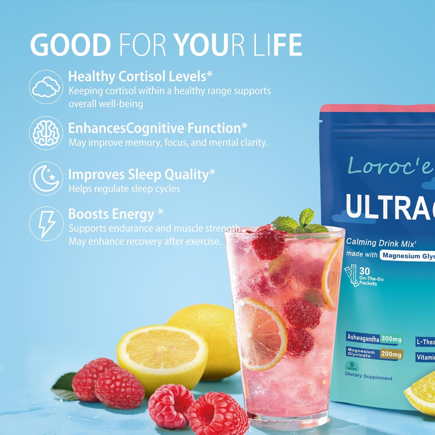UltraCalm Super Cortisol Drink with Magnesium Glycinate, Ashwagandha, L-Theanine, Vitamin D3, Magnesium Powder for Sleep & Stress Relief - PrimeBioHealth - canada supplements