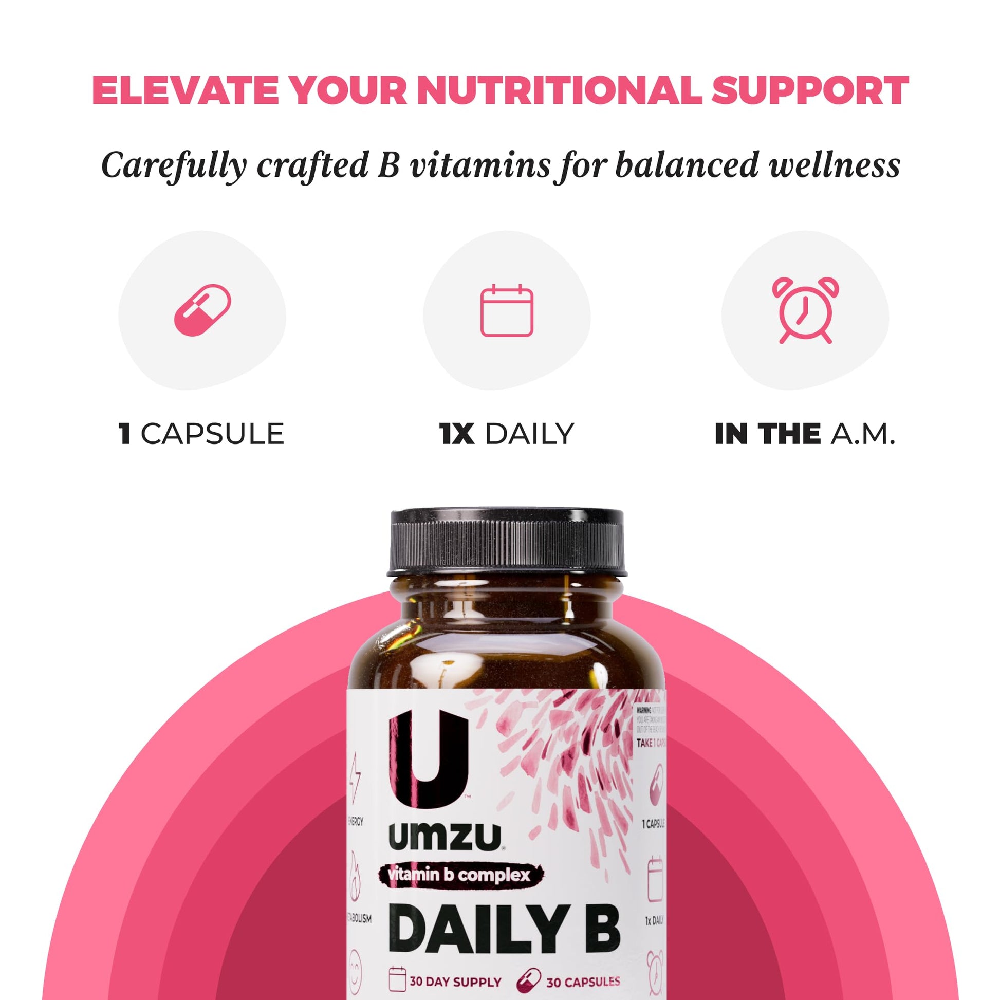 UMZU Daily B, 30 Day Supply – Complete Vitamin B Complex Supplement Blend with B1, B2, B3, B5, B6, B7, B9 & B12 Plus Folic Acid & Biotin – Supports Energy, Focus, Mood, - PrimeBioHealth - canada supplements