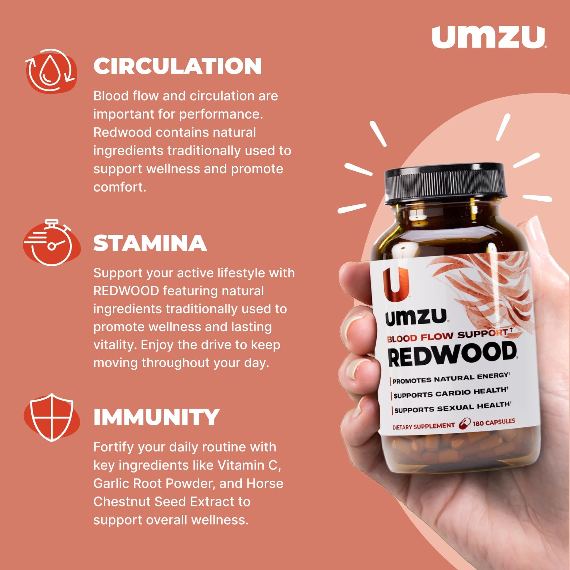 UMZU Redwood Nitric Oxide Booster, (30 Day Supply) – Vitamin C, Garlic & Horse Chestnut – Healthy Circulation & Endurance – Daily Cardiovascular Support Nitric Oxide - PrimeBioHealth - canada supplements