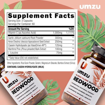 UMZU Redwood Nitric Oxide Booster, (30 Day Supply) – Vitamin C, Garlic & Horse Chestnut – Healthy Circulation & Endurance – Daily Cardiovascular Support Nitric Oxide - PrimeBioHealth - canada supplements