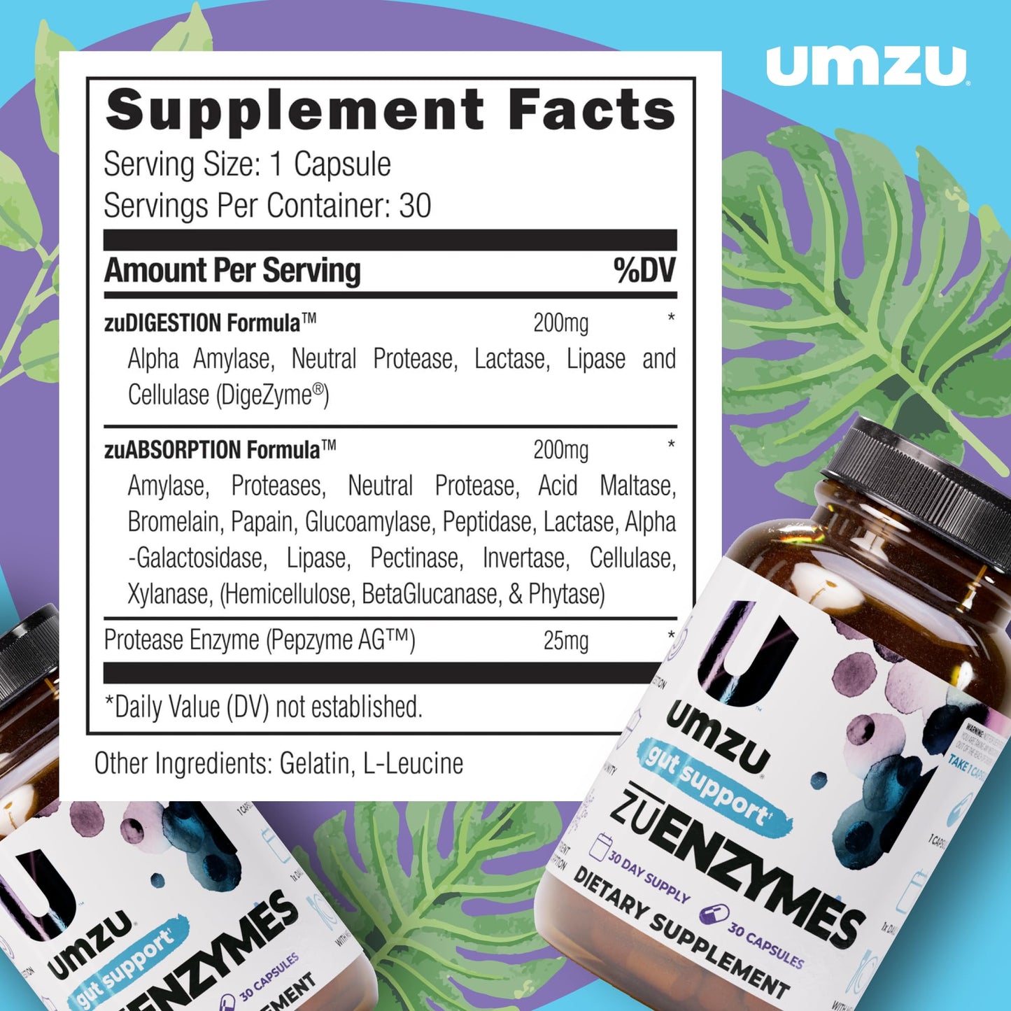UMZU zuEnzymes Digestive Support Supplement, (30 Day Supply) – 21 Enzyme Blend with Lipase Protease & Amylase – Digestive Enzymes for Gut Health & Probiotic Daily - PrimeBioHealth - canada supplements