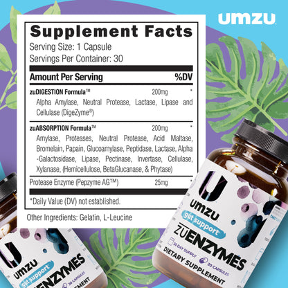 UMZU zuEnzymes Digestive Support Supplement, (30 Day Supply) – 21 Enzyme Blend with Lipase Protease & Amylase – Digestive Enzymes for Gut Health & Probiotic Daily - PrimeBioHealth - canada supplements