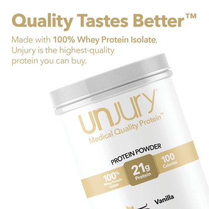 Unjury Whey Protein Powder | Vanilla | 21g 100% Whey Isolate Protein Powder | Low Carb and Lactose Free | Gluten Free | Certified Kosher | 15 Servings - PrimeBioHealth - canada supplements