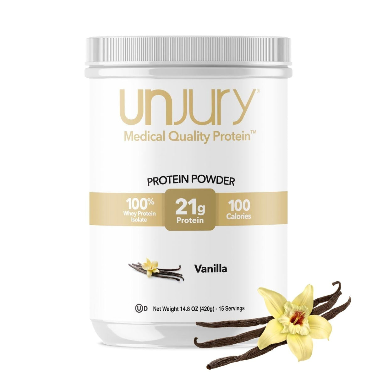 Unjury Whey Protein Powder | Vanilla | 21g 100% Whey Isolate Protein Powder | Low Carb and Lactose Free | Gluten Free | Certified Kosher | 15 Servings - PrimeBioHealth - canada supplements