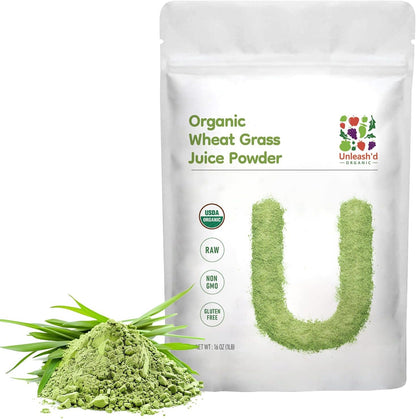UNLEASH'D ORGANIC Organic Wheatgrass Juice Powder 16oz – 100% Pure Superfood, Immune & Energy Boost, Detox Support - PrimeBioHealth - canada supplements