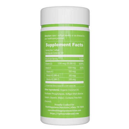 UpNourish Liposomal D3 K2 MK-7 – 365 Mini softgels with Organic Coconut Oil - 5000 IU 125 mcg Vitamin D3 and 100 mcg Vitamin k2 for Optimal Bone and Immune Health - PrimeBioHealth - canada supplements