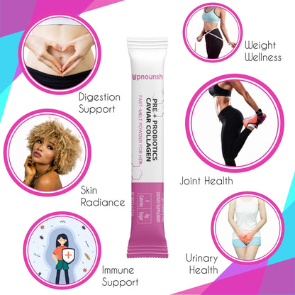 UpNourish Probiotics, Caviar Collagen with Prebiotics for Women's Digestive, Skin Radiance, and Feminine Health with Cranberry - PrimeBioHealth - canada supplements