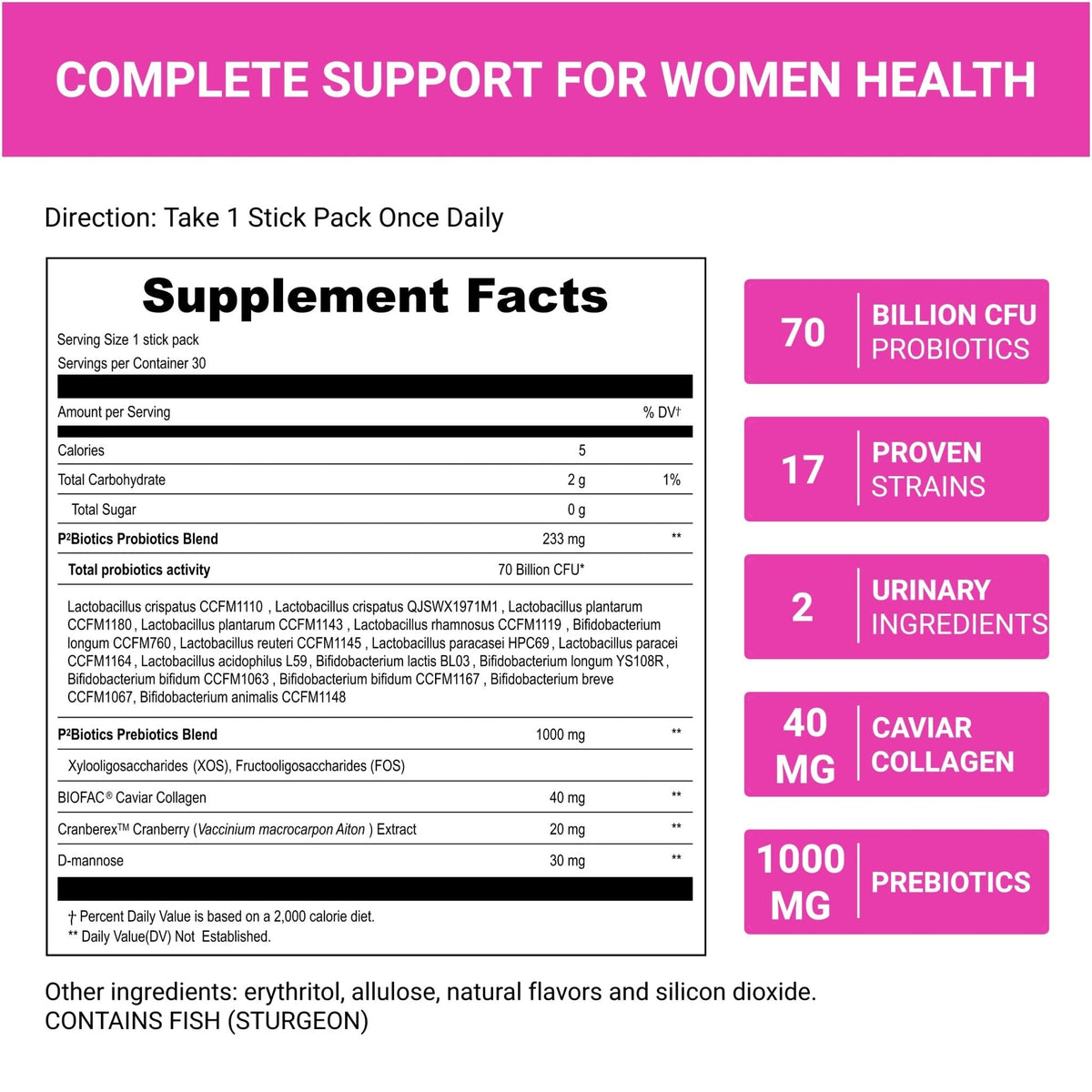 UpNourish Probiotics, Caviar Collagen with Prebiotics for Women's Digestive, Skin Radiance, and Feminine Health with Cranberry - PrimeBioHealth - canada supplements