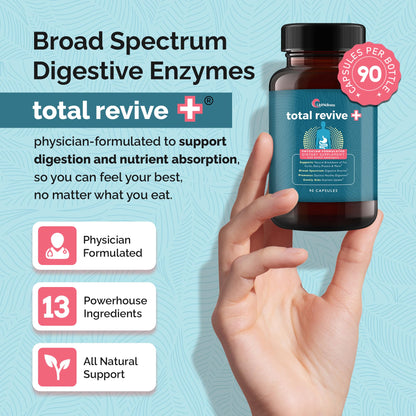 UpWellness Total Revive+ Digestive Enzymes - Broad-Spectrum Enzymes for Digestive Health - Supports Gut Health and Nutrient Absorption - PrimeBioHealth - canada supplements