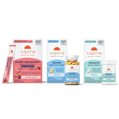 Uqora Flush Advanced+ Regimen with Flush Advanced+ - Cranberry to Reduce Risk of Recurrent UTI** - Defend & Promote - D-Mannose, Vitamin C, Green Tea Extract & Probiotics - 3-Part Bundle - PrimeBioHealth - canada supplements