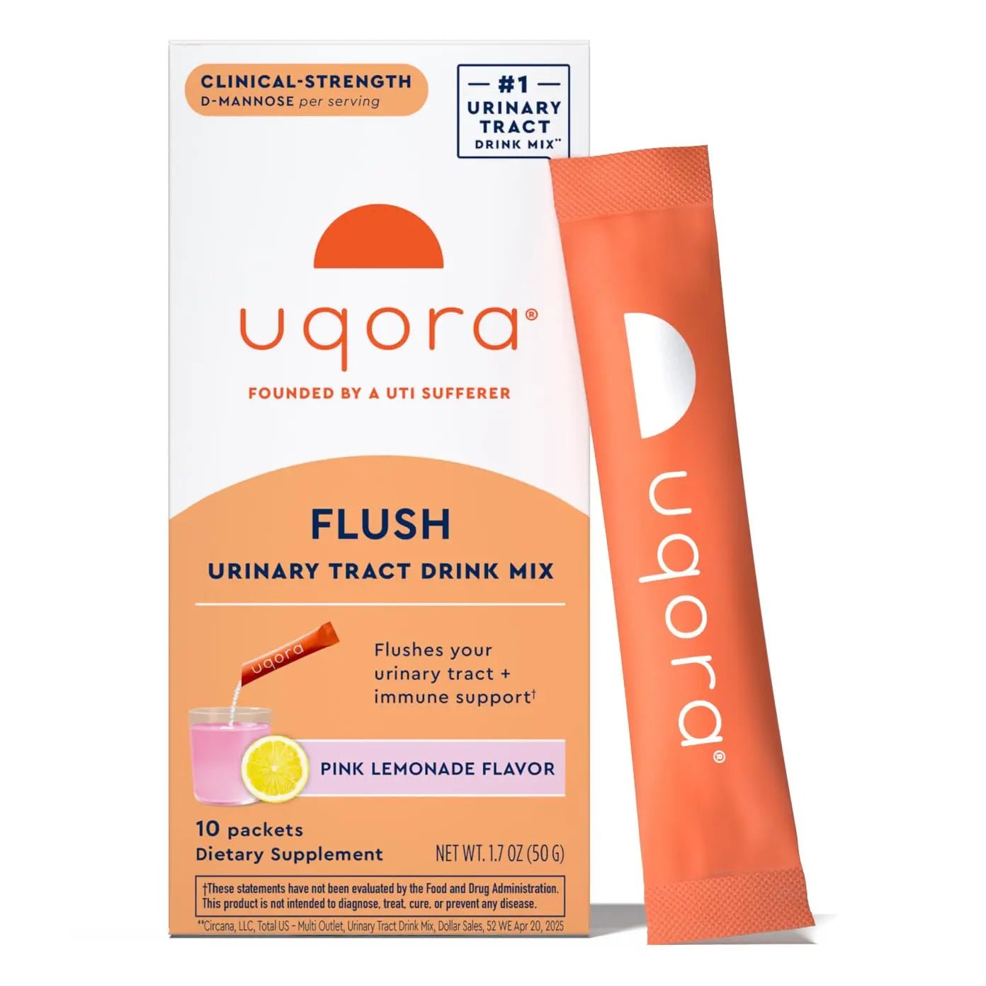 Uqora Flush - Urinary Tract* with D-Mannose, Vitamin C, Vitamin B6, Potassium, Magnesium & Calcium - Gluten-Free & Vegan - Pink Lemonade Flavor - 10 Packets (1 Pack) - PrimeBioHealth - canada supplements