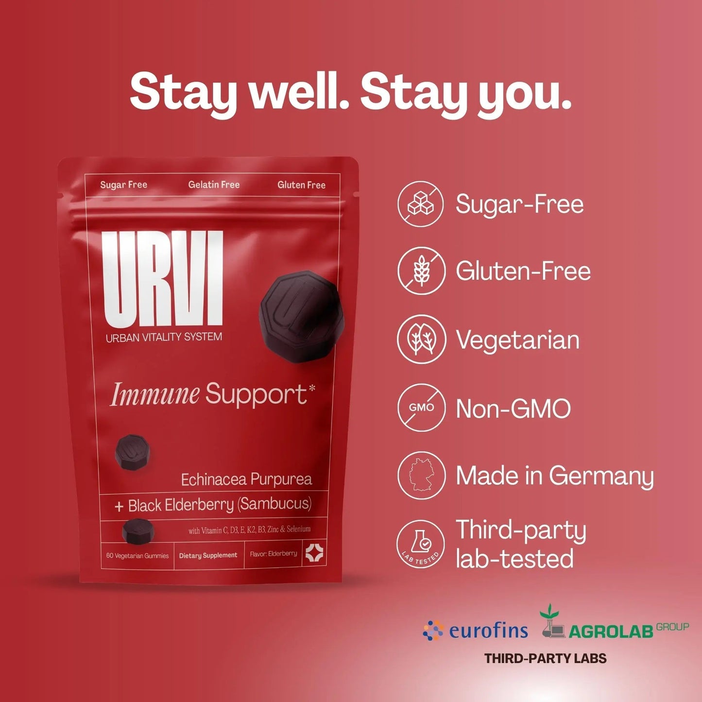 URVI® Immune Support Gummies - Vitamin C, D3 K2, E, Niacin, Zinc & Selenium with Elderberry & Echinacea - PrimeBioHealth - canada supplements