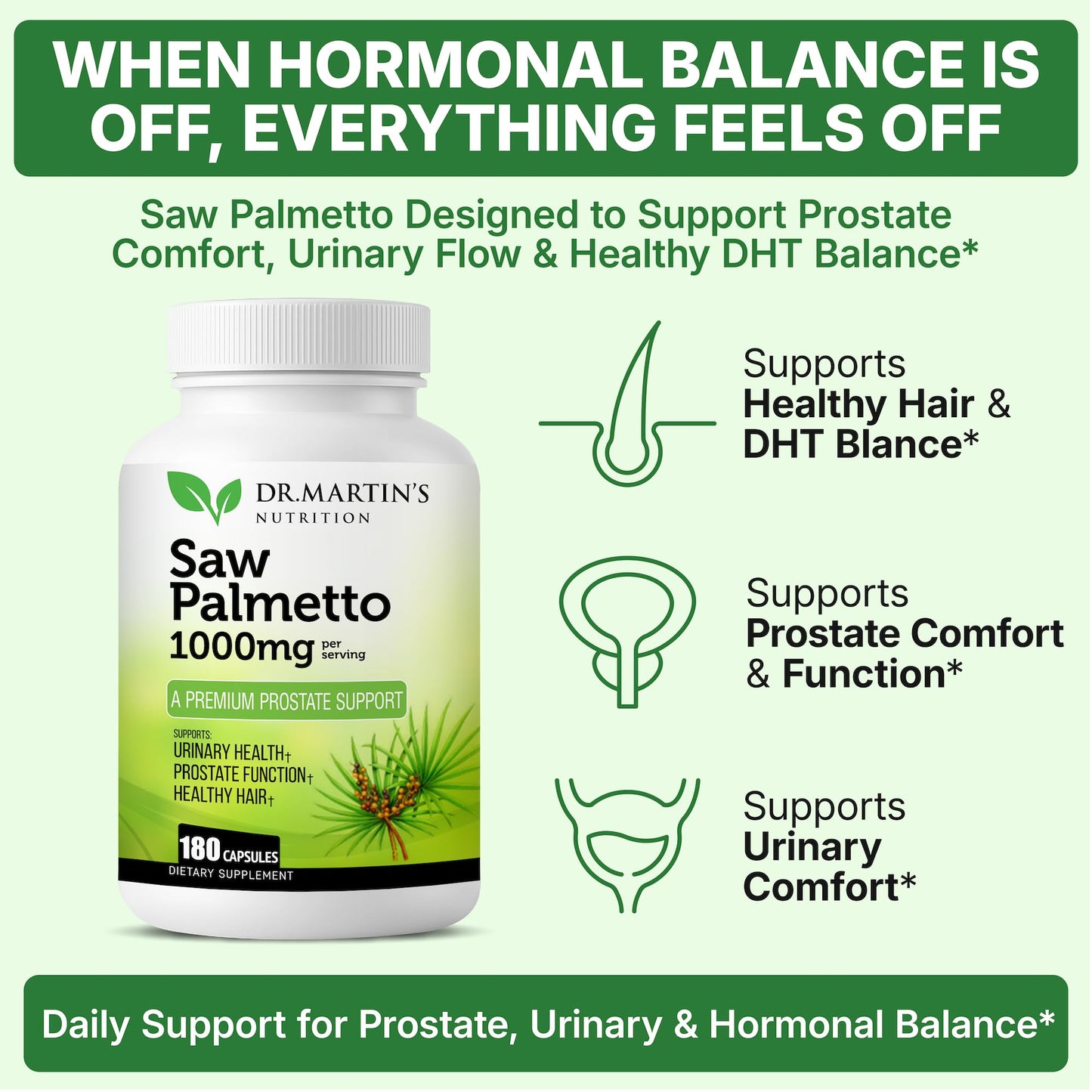 USA Grown Saw Palmetto | 180 Capsules Prostate Health Supplement | Hair Growth for Men & Women | Support to Help Maintain Normal Urination Frequency - PrimeBioHealth - canada supplements