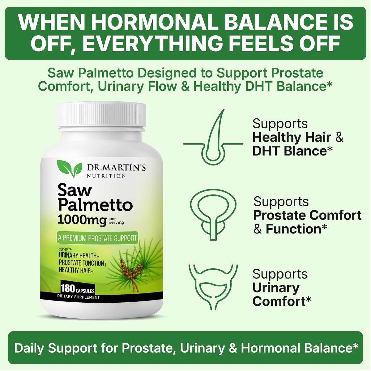 USA Grown Saw Palmetto | 180 Capsules Prostate Health Supplement | Hair Growth for Men & Women | Support to Help Maintain Normal Urination Frequency - PrimeBioHealth - canada supplements