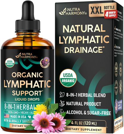 USDA Organic Lymphatic Drainage Supplement - Echinacea | Elderberry | Dandelion | Rosehip | Cleavers | Calendula | Burdock - Made in USA - Lymph System Drops - PrimeBioHealth - canada supplements