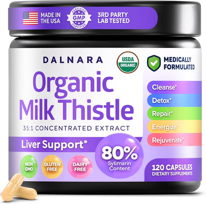 USDA Organic Milk Thistle | 80% Silymarin Flavonoids | 35:1 Extract | 120ct - PrimeBioHealth - canada supplements