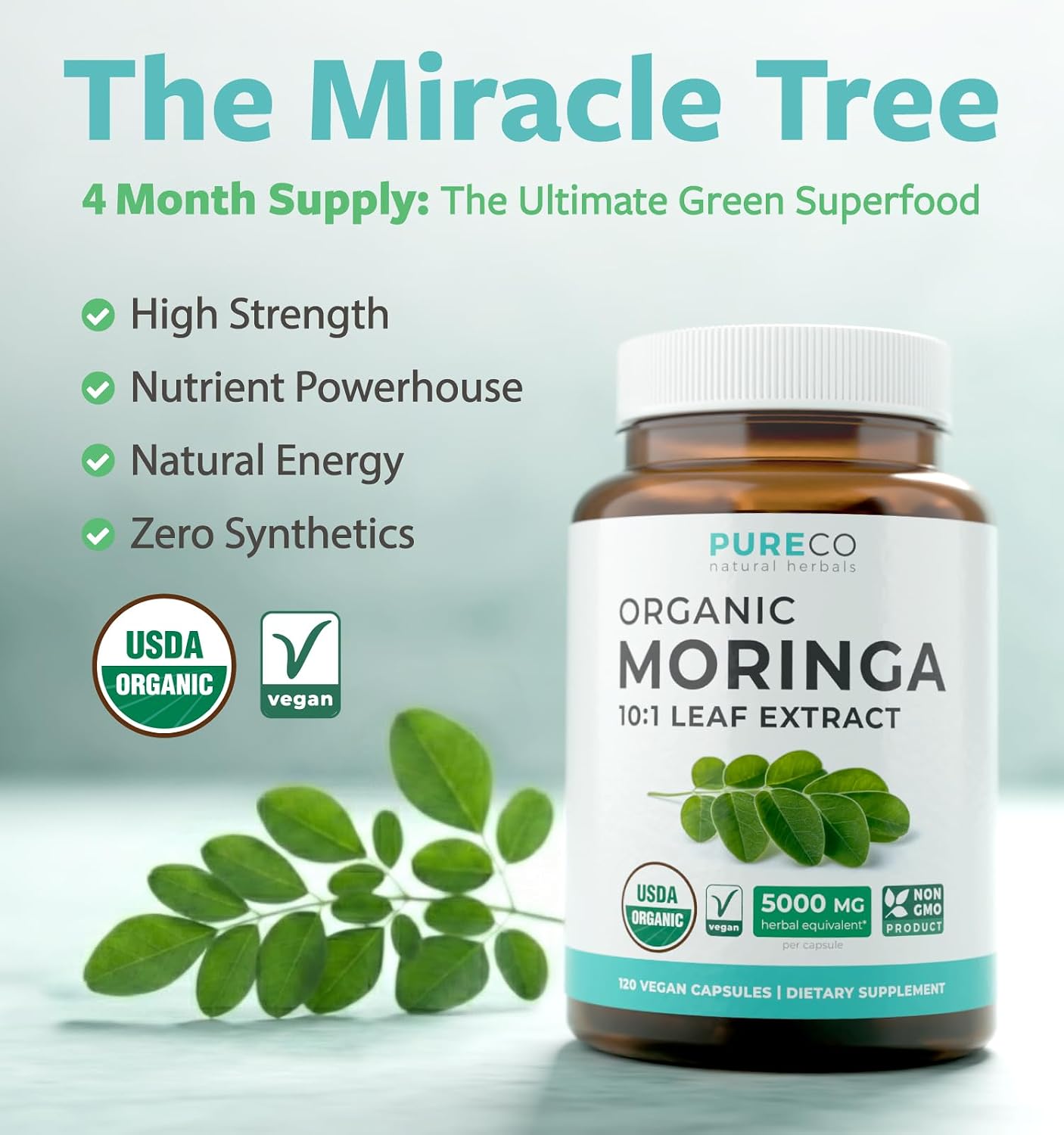 USDA Organic Moringa Capsules - High Potency Organic Moringa 500mg Extract 10:1 Per 1 Capsule Serving - Nutrient Dense Green Superfood Antioxidant - Vegan & Non-GMO Moringa (4 Month Supply) - PrimeBioHealth - canada supplements