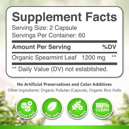 USDA Organic Spearmint Capsules | Digestive Support, 1200mg | 60-Day Supply - PrimeBioHealth - canada supplements