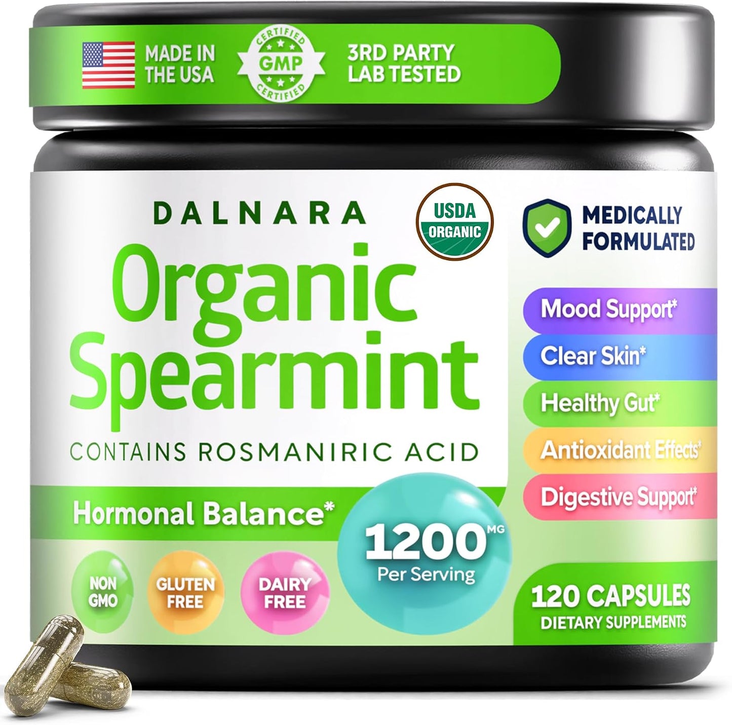 USDA Organic Spearmint Capsules | Digestive Support, 1200mg | 60-Day Supply - PrimeBioHealth - canada supplements